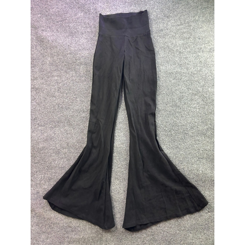 Known Supply Flare Pants Women XS Black High Waisted Organic Cotton Bell Bottom
